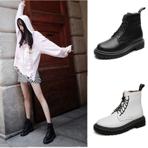 Yang Mi with the same side zipper white Martin boots womens 2020 new British style handsome plus velvet thick-soled lace-up boots