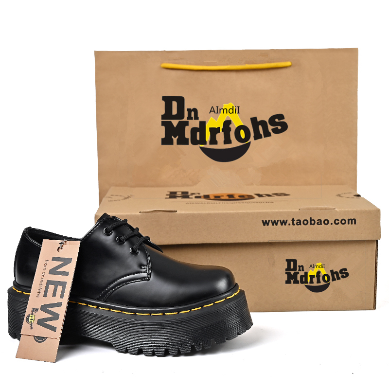 Yang Mi Quad Thick-Soled Low-Top 3-Hole British Dr Platform Height-Increasing Retro Small Leather Martin Shoes Loafers for Women New Style