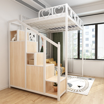 Modern simple elevated bed Double multi-function European small apartment attic bed saves space on the bed and under the table iron bed
