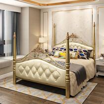 European-style wrought iron bed 1 8 meters 1 5 retro princess bed double bed Light luxury iron frame bed High-end villa Italian leather bed