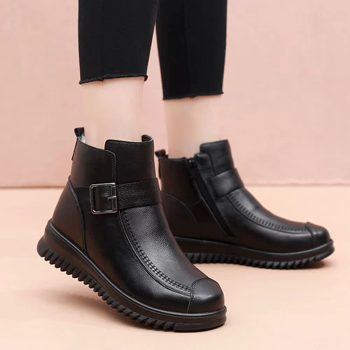 Утепленная обувь для матери, удерживающие тепло нескользящие короткие сапоги для кожаной обуви, из натуральной кожи, для среднего возраста