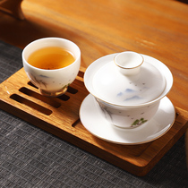 White porcelain sancai bowl tea cup set light luxury high-end tea making office meeting large kung fu tea set