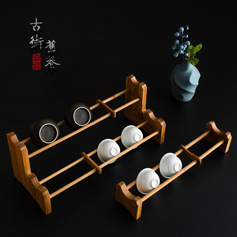 Tea table cup holder bamboo kung fu drying cup rack tea set accessories household solid wood shelf drainage rack storage display stand