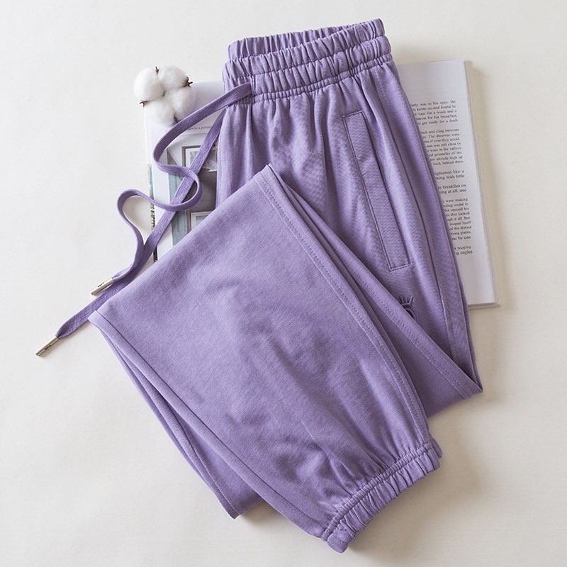 Spring and Summer High-Quality 100% Cotton Korean-Style Loose Women's Casual Sports Pants Thin Sweatpants Cuffed Long Pants Cropped