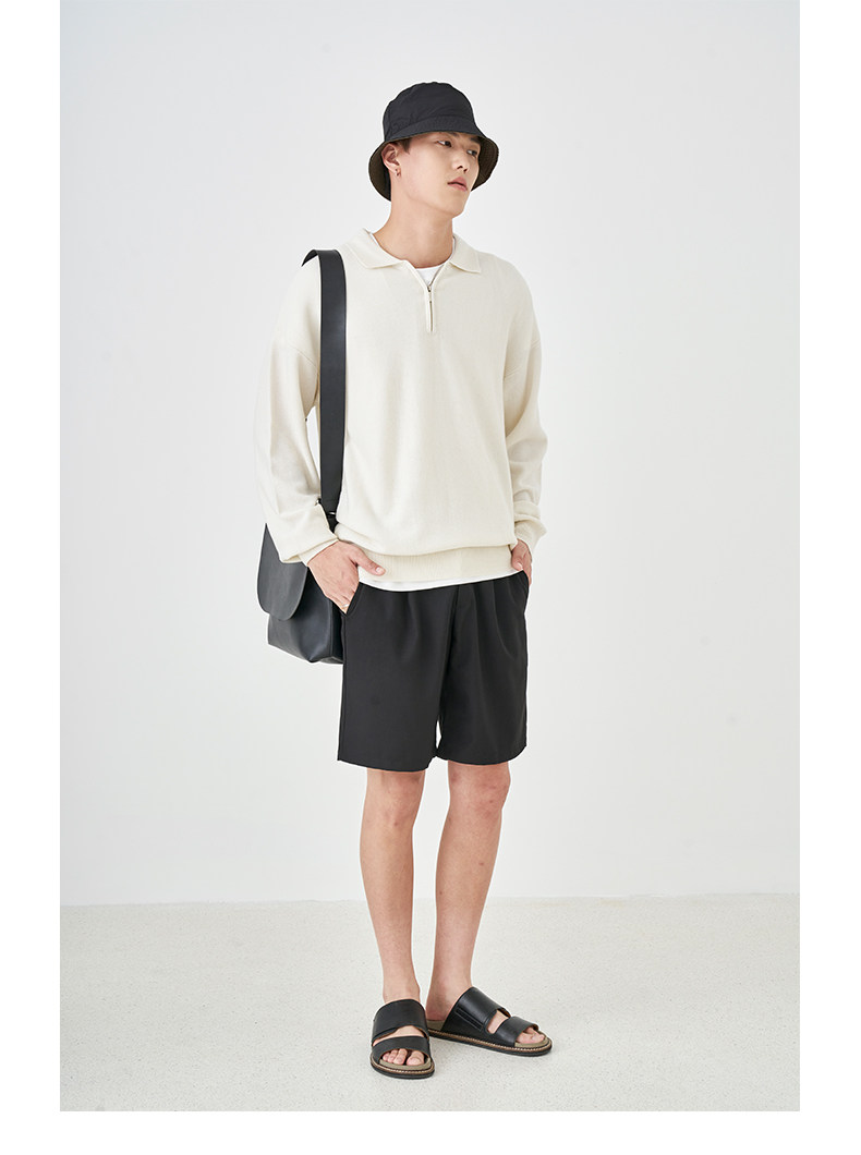 Весенняя шерстяная футболка polo, лонгслив, базовый мужской свитер, коллекция 2021, тренд сезона, свободный крой 