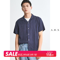 Summer slim fit Cuban collar shirt male short sleeve loose casual 100 hitch mens day ensemble retro port wind trendy lining