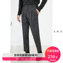 Autumn and winter New herringbone twine double pleated casual pants mens loose straight small feet Korean trend wool pants