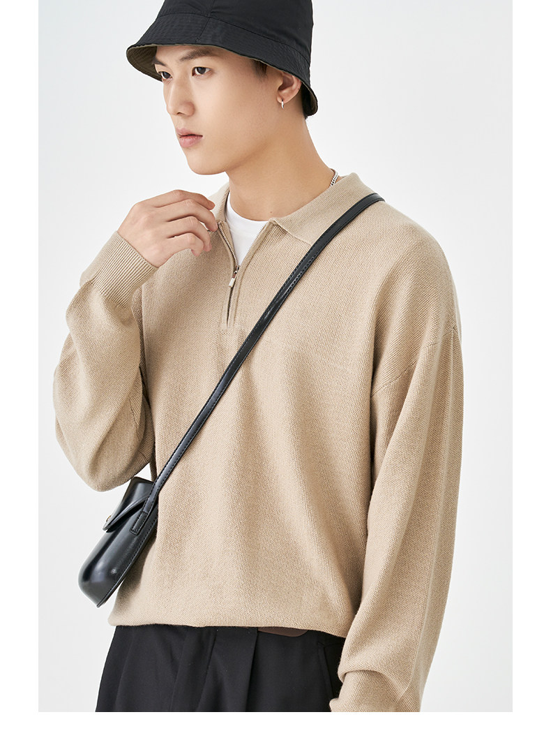 Весенняя шерстяная футболка polo, лонгслив, базовый мужской свитер, коллекция 2021, тренд сезона, свободный крой 