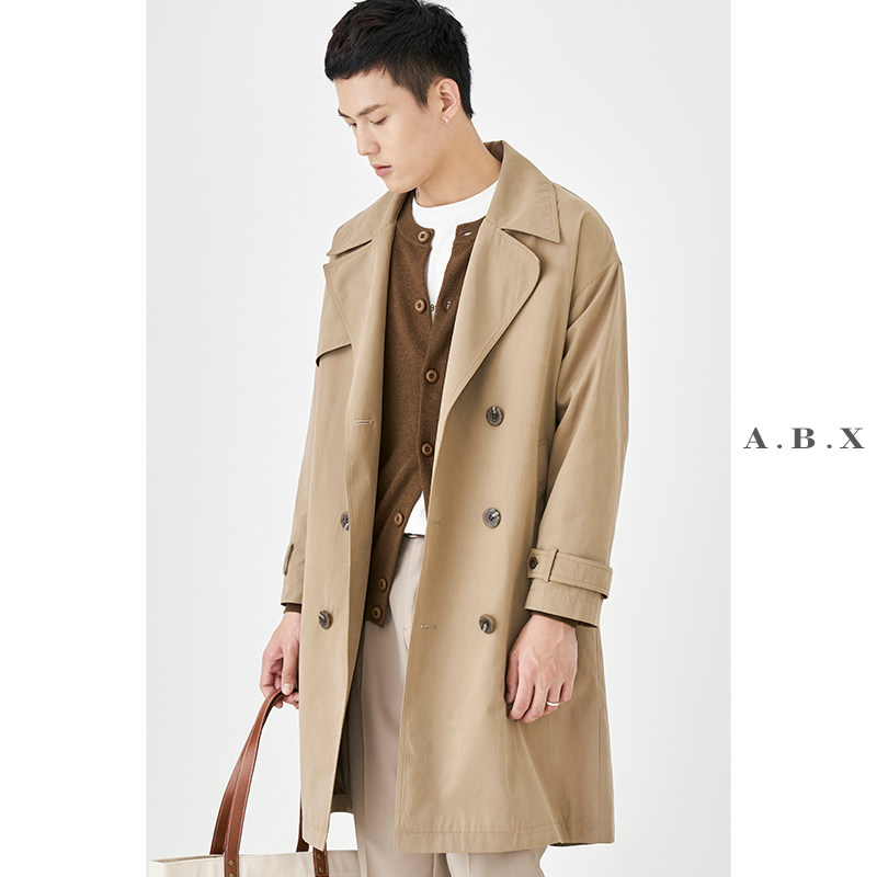 2022 Spring Trench Trench Trench Coat Men's Mid-Length Loose Korean Edition Trend Over-knee Men's Spring and Autumn Casual Spring Jacket