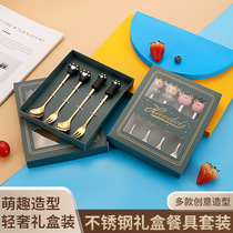 Cartoon animal doll cat paw cute ins tableware fruit dessert titanium gold spoon gift custom logo
