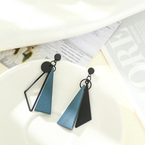 2021 New wave wooded haze Blue South Korea asymmetrical black earrings with thin ear-and-ear-in-the-ear