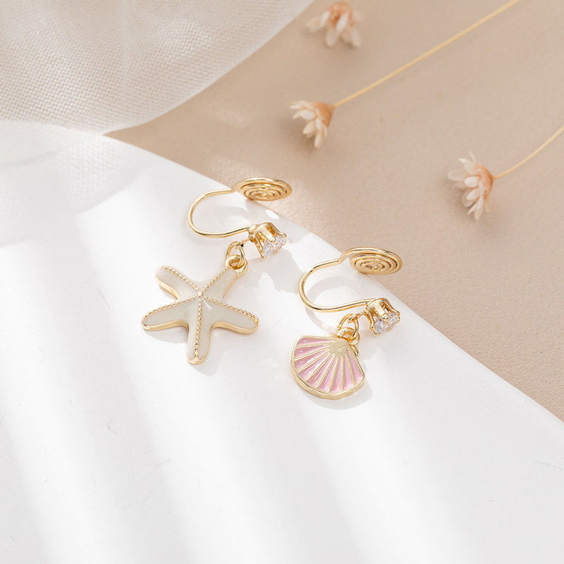 Shell starfish earrings female cold wind simple temperament vintage stud earring earring earrings ear needle mosquito coil no ear piercing ear clip