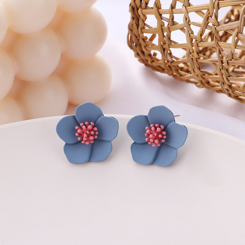 Blue Flowers Earrings 2020 New Tide Air Quality Ear Pin Super Fairy sweet and cute with ear clips without earbuds