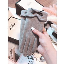 Cashmere gloves female winter cute plus velvet thickened warm cycling wool driving touch screen student Japanese repair hand