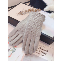 Wool gloves female winter couple men plus velvet thickened warm touch screen cashmere Korean version of cute students riding a bicycle to prevent cold