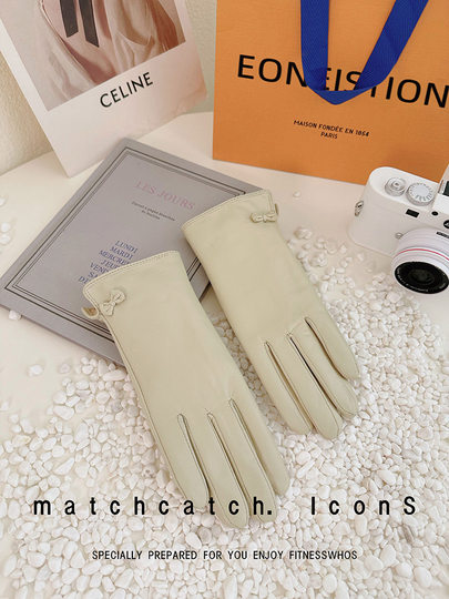 New Style Genuine Sheepskin Gloves for Women, Winter Fleece-Lined, Warm for Driving, Touchscreen-Compatible, Windproof, Suitable for Outdoor Motorcycle Riding in Spring and Autumn