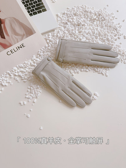 Sheepskin Gloves for Women, Winter Motorcycle Thin Touchscreen Outdoor Riding Gloves, Fleece-Lined Genuine Leather, Short Style for Spring and Autumn, Windproof and Warm for Driving