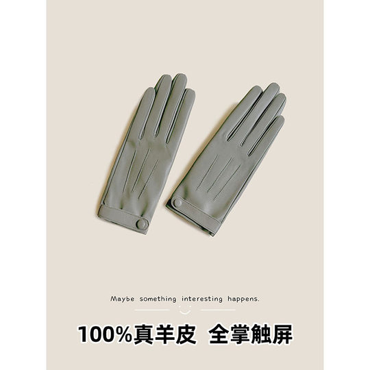 Genuine Sheepskin Gloves for Women, Winter Touchscreen Driving Gloves, Spring and Autumn Thin Short Style, Motorcycle Riding Gloves, Fleece-Lined, Thickened, Warm, Men's Windproof