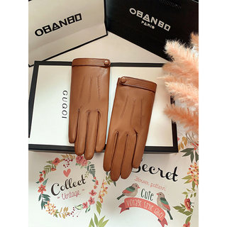 Genuine Leather Gloves for Women, Winter Cute Short Style, Fleece-Lined, Thickened, Warm, Windproof, Cold-Resistant, Touchscreen-Compatible, for Driving, Thin for Cycling, Sheepskin