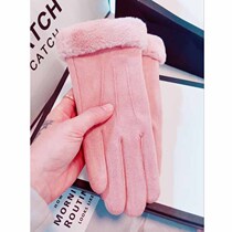 Gloves female winter warm cute Cycling Plus velvet thickened warm and cold students riding deerskin touch screen driving