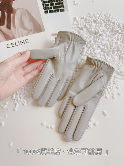 Sheepskin Gloves for Women, Winter Motorcycle Thin Touchscreen Outdoor Riding Gloves, Fleece-Lined Genuine Leather, Short Style for Spring and Autumn, Windproof and Warm for Driving