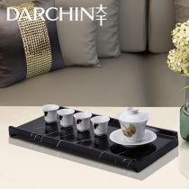 Simple rectangular tray decoration piece black imitation marble tea plate Chinese villa receiving disc