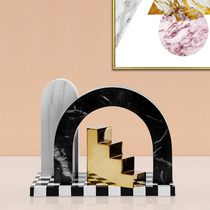Simple geometric stereo wiring black and white gold marble pattern modern home model room desktop decoration