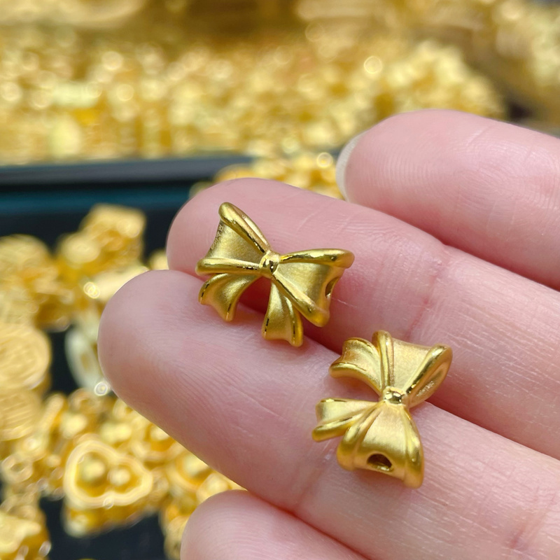 Pure Gold 3D Hard Gold Bowknot Lucky Bead Bracelet 999 Pure Gold Bowknot Pearl Women's Bracelet Gift Pure Gold 3D Hard Gold Bowknot Lucky Bead Bracelet 999 Pure Gold Bowknot Pearl Women's Bracelet Gift