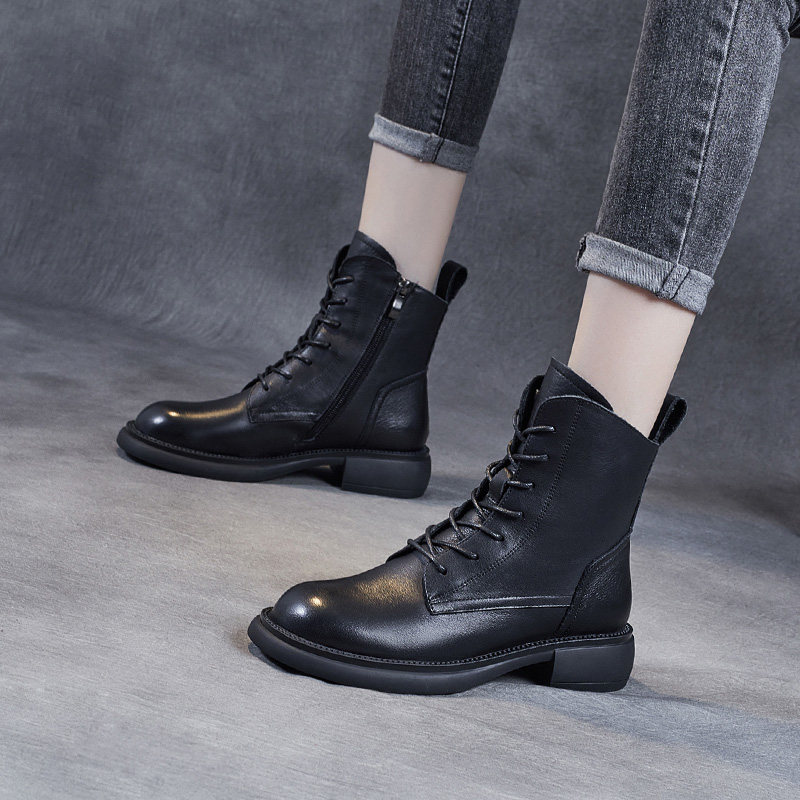 Genuine leather Martin boots women's retro autumn winter exploits soft leather short boots 2022 new soft flat-bottomed casual comfort