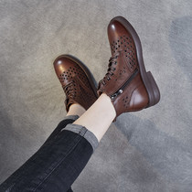Genuine leather hollowed-out Martin boots female breathable short boots 2022 Summer new Inn Wind retro Bull Leather Cool Boots Cave Shoes