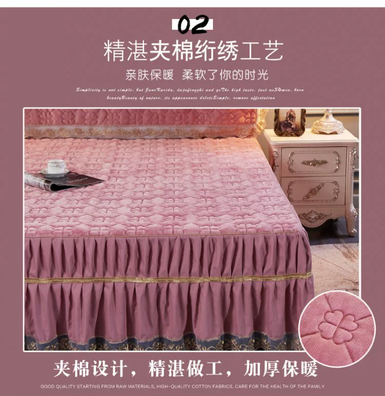 Nằm xuống giường váy dày phương pháp denim khăn trải giường bông pha lê ren nhung đôi tay áo bảo vệ 4 bộ Simmons - Trang bị tấm