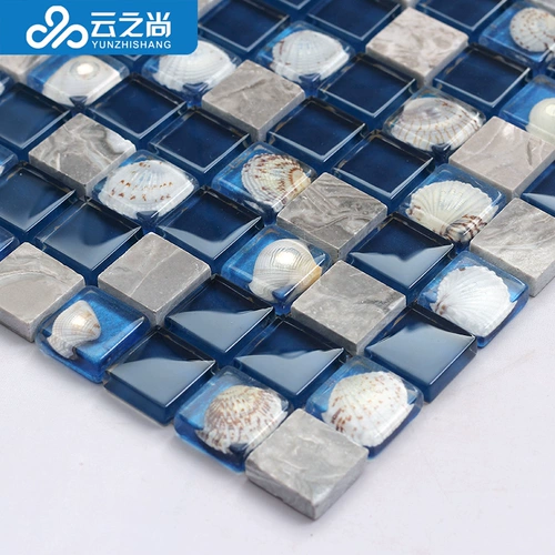 Стеклянная мозаика, синий бассейн на стену, морской конек