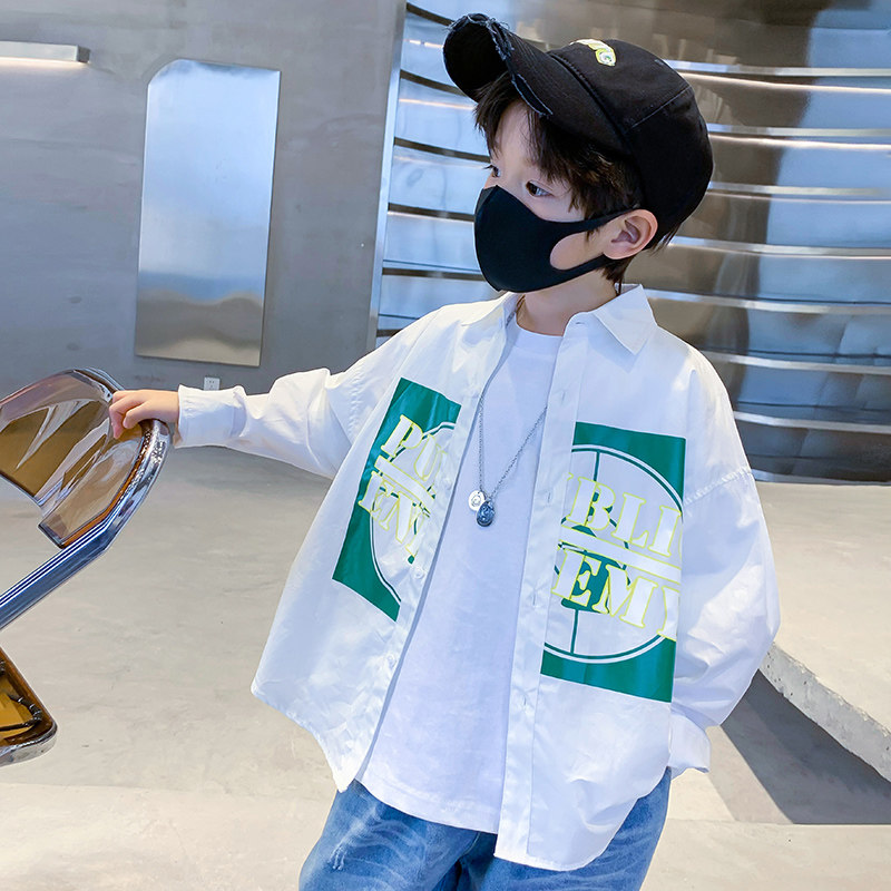 Boy White Shirt Spring Autumn Fried Street Long Sleeve Blouse 2022 New Foreign Pie Children Suit Casual Spring Jacket Tide
