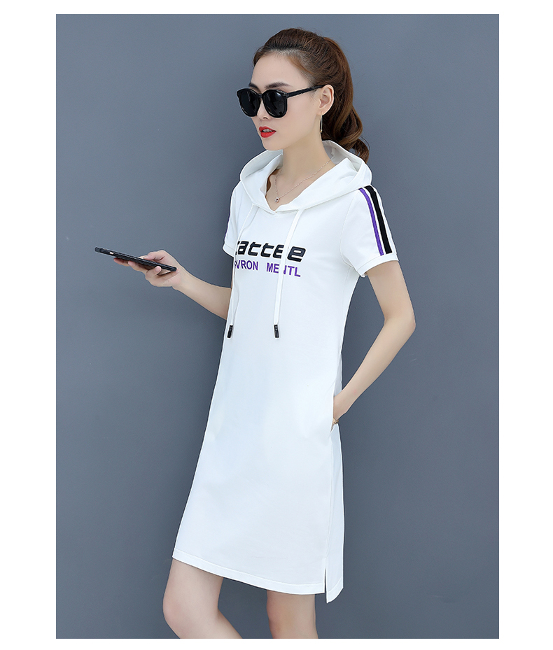 2019 Yu Linger mùa hè trùm đầu áo thun cotton váy mỏng thon dài phần thời trang váy thể thao giản dị quần áo nữ - Trang phục thể thao bộ nỉ adidas nữ