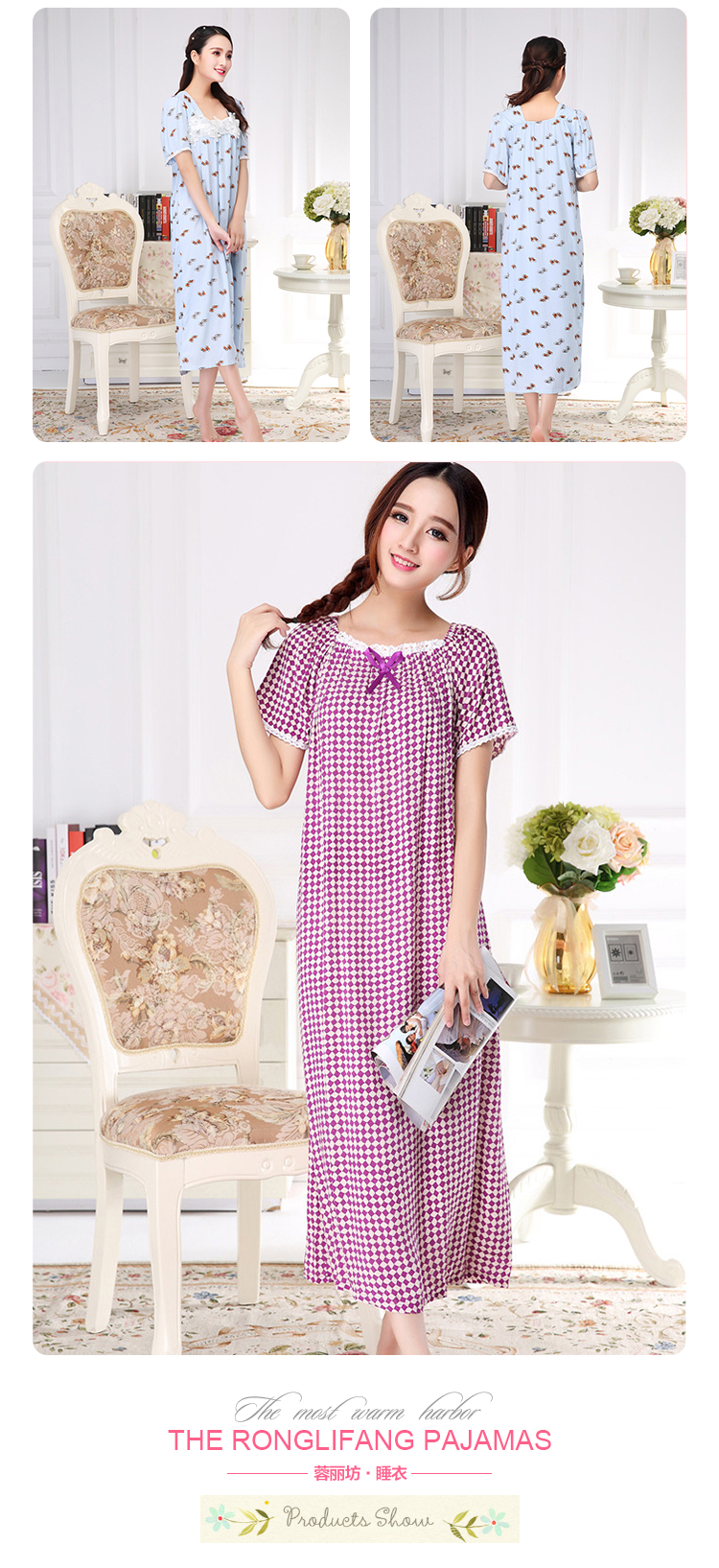 Của phụ nữ kích thước lớn tinh khiết cotton dài nightdress nữ mùa hè mùa thu và mùa đông Hàn Quốc ngắn tay phụ nữ mang thai có thể mặc đồ ngủ lỏng dịch vụ nhà