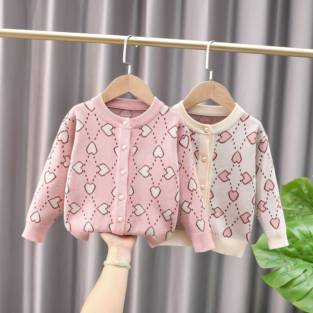 Girl Cardiovert Knit Trendy Jacket 2022 New Spring Autumn Winter Little Girl Han Edition 100 Hairy Coat Foreign Pie