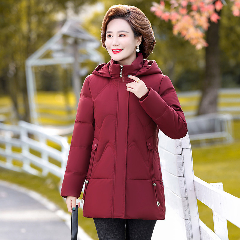 Off-Season Genuine Brand-Name Silk down Jacket for Women, Mid-Length, White Duck Down, Stylish Winter Coat for Middle-Aged and Elderly Mothers