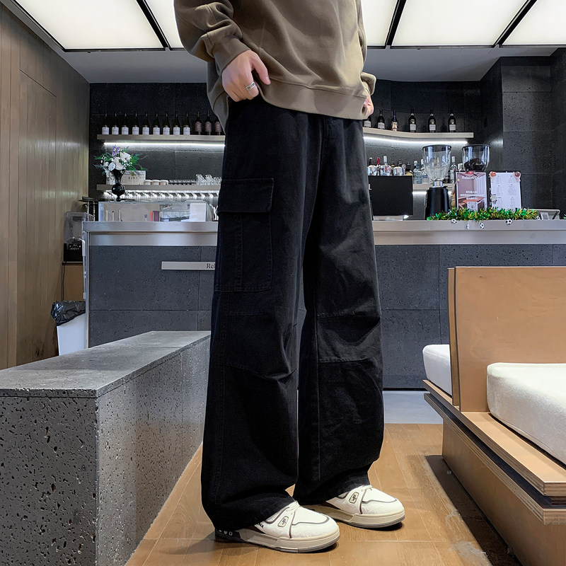 High-End Casual Pants for Men, Trendy Loose High Street Straight-Leg Pure Cotton Pants, 2026 Autumn New Black Workwear Long Pants