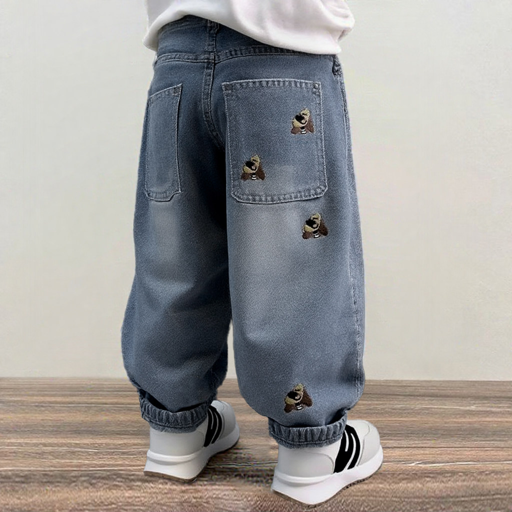 男の子用ジーンズ、春秋スタイル、柔らかなデニムの長ズボン、スタイリッシュなストレートレッグパンツ、フリース裏地付き男の子用パンツ。