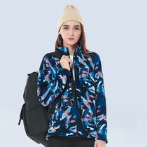 Outdoor fleece women autumn and winter collar cardigan sweater plus velvet warm tie-dyed printing fleece moving Jacket Women