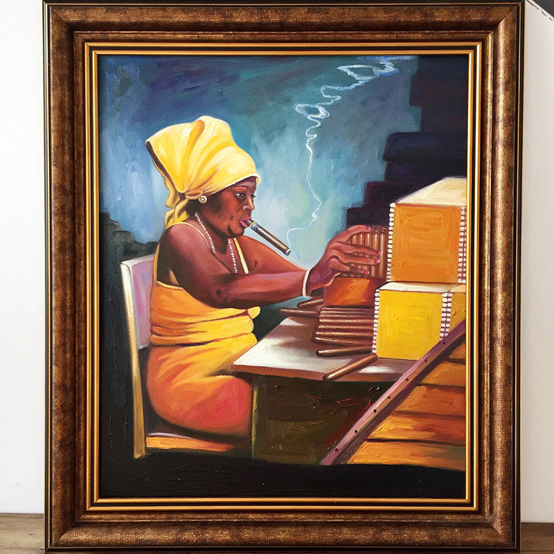 Cuban oil painting Cuban cigar factory roll cigar oil painting cigar club bar decoration painting portrait painting