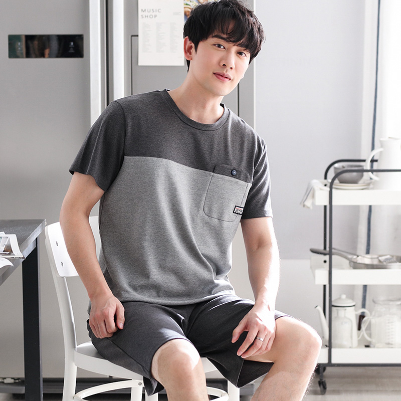 Wan Ruyu nước cotton mens mùa hè đồ ngủ mùa hè bông ngắn tay quần áo nhà mỏng đơn giản giản dị bộ ngắn tay.