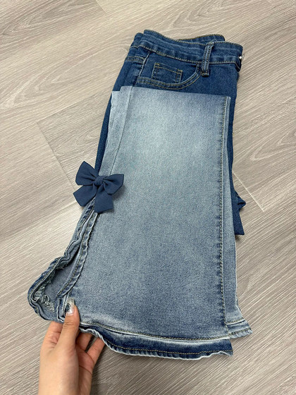 2025新款裤子大码女装胖mm开叉宽松高腰渐变微喇弹力显瘦牛仔裤女