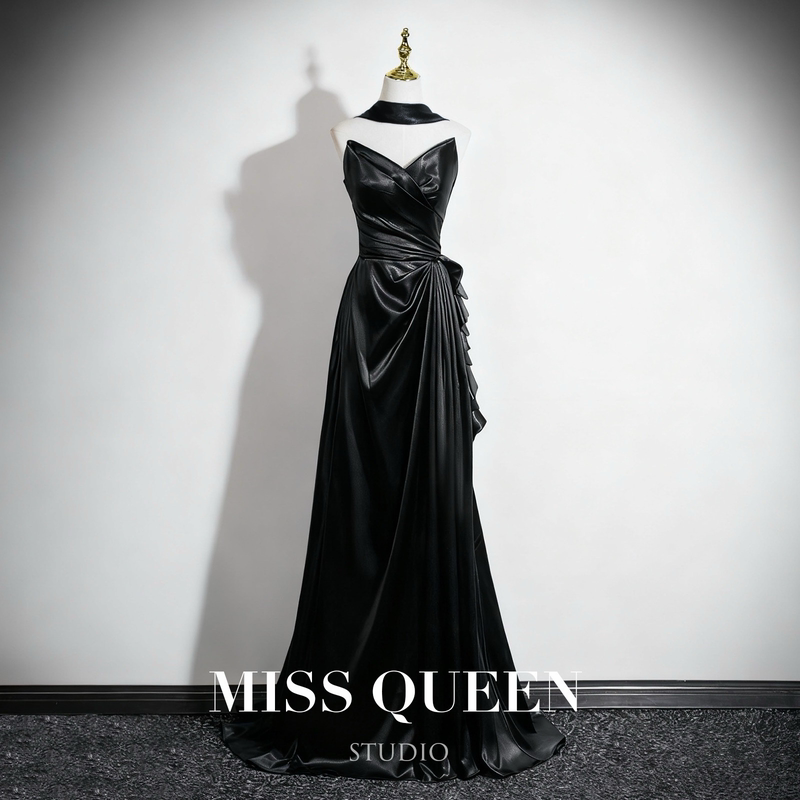 Missqueen Black Elegant Evening Dress Niche High-End Sophisticated Birthday Party Niche Design Dress