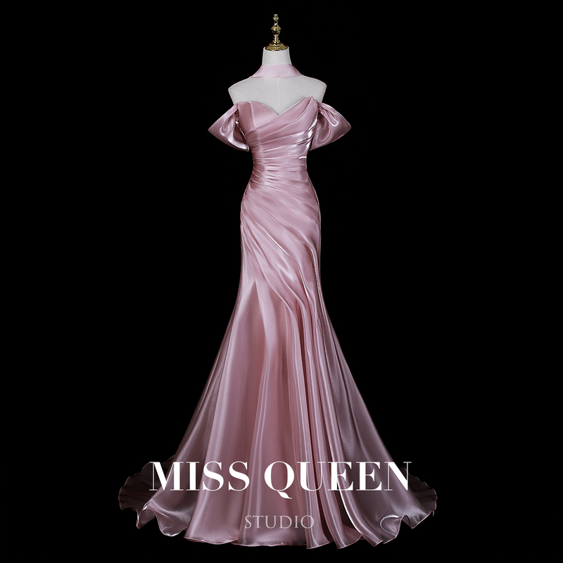 Missqueen Sweet Pink Satin Simple Elegant Slim Fit Toast Dress Bride Coming-Of-Age Ceremony Dress Evening Dress Missqueen Sweet Pink Satin Simple Elegant Slim Fit Toast Dress Bride Coming-Of-Age Ceremony Dress Evening Dress