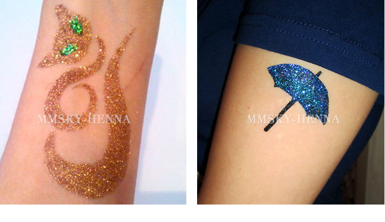 Long lanh bột keo bột Hailan haina kem tattoo màu body painting body painting vỏ điện thoại di động mehndi màu xanh hình xăm dán kín tay