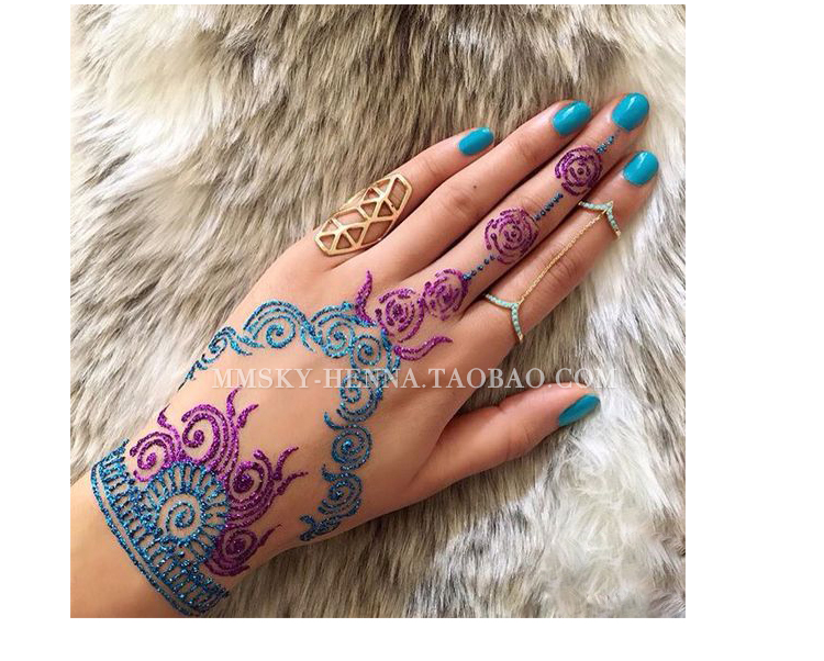 Long lanh bột keo bột Hailan haina kem tattoo màu body painting body painting vỏ điện thoại di động mehndi màu xanh hình xăm dán kín tay