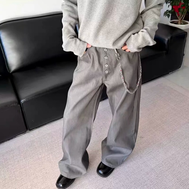 No Faith Studios Japan Limited Edition Red-Edged Denim Gray Jeans Men's Baggy Scimitar Pants