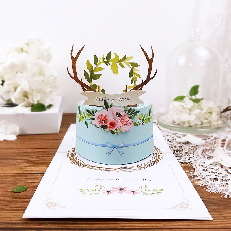 Greeting Card Japanese and Korean Paper Reading Show Japanese and Korean Forest Cake Birthday Greeting Card 3D Paper Carving Small Fresh Creative diy