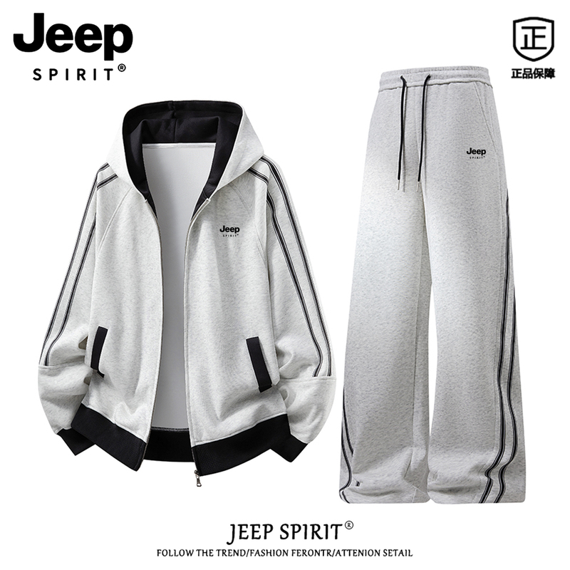 Jeep Spirit American-Style Striped Sweatshirt Set for Men, Autumn Casual Sportswear, Loose Cardigan Set Jeep Spirit American-Style Striped Sweatshirt Set for Men, Autumn Casual Sportswear, Loose Cardigan Set